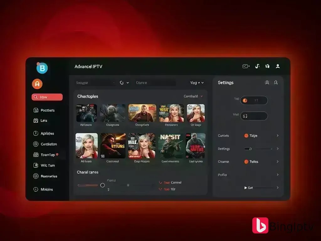 Dashboard showing Bing IPTV advanced features