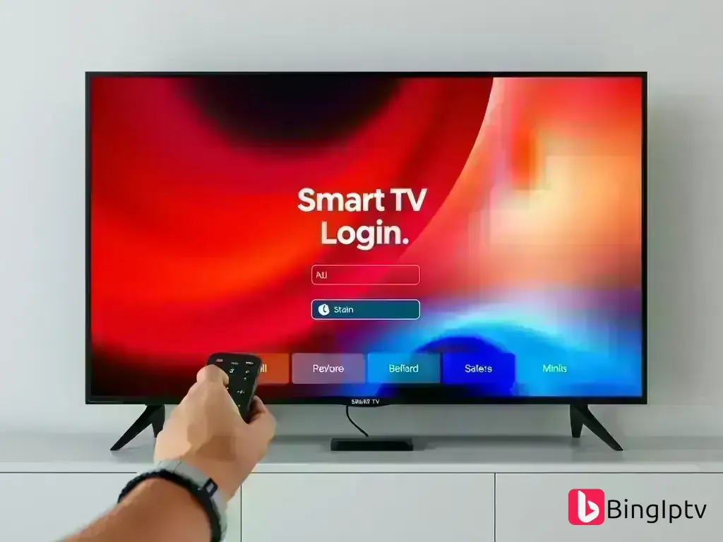 Smart TV login screen with remote control