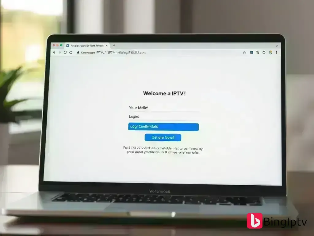 Welcome email showing Bing IPTV login credentials